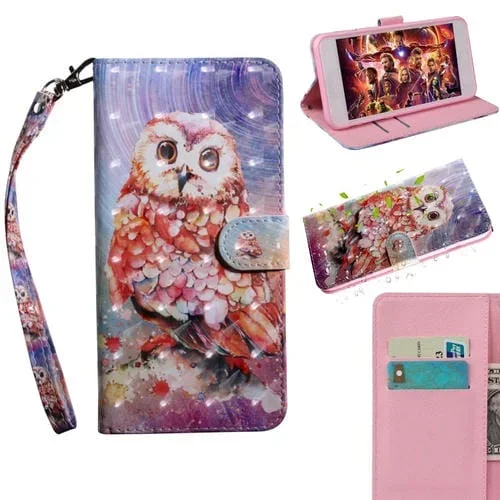 Funda Flip Horizontal TPU y Cuero PU con Soporte y Ranuras para Tarjetas para LG Stylo 5 (Owl)