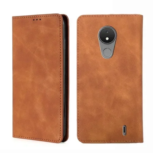 Funda Flip Leather para Nokia C21 Skin Feel Magnetic Horizontic (Marrón Claro)