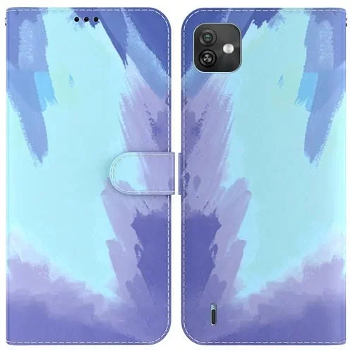Funda Flip Leather para Wiko Y82 con Patrón Acuarela Horizontal (Nieve de Invierno)