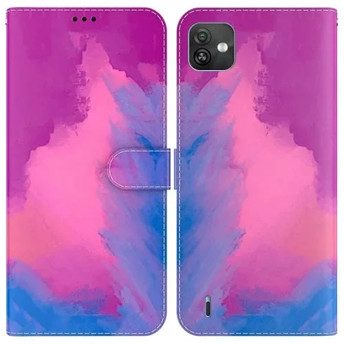 Funda Flip Leather para Wiko Y82 con Patrón Acuarela Horizontal (Rojo Púrpura)
