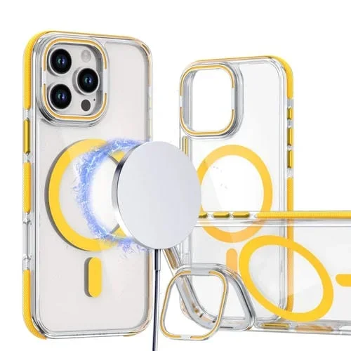 Funda híbrida Acrílico TPU soporte Lente Magsafe iPhone 14 Pro Max (Amarillo)