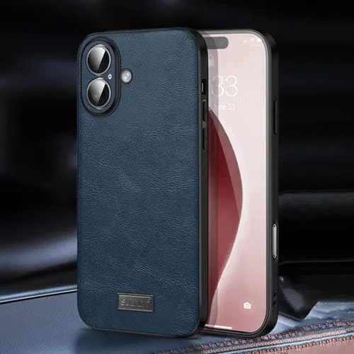 Funda híbrida de cuero Sulada iPhone 16 Plus TPU a prueba de golpes (Azul)