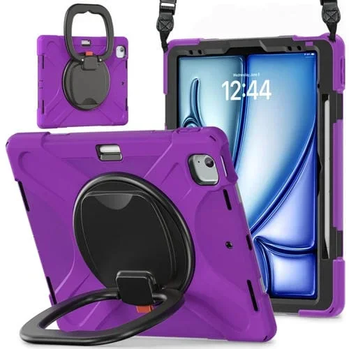 Funda híbrida de silicona para iPad Air 13 2024 y Air 13 2025 con soporte y correa (Morada)