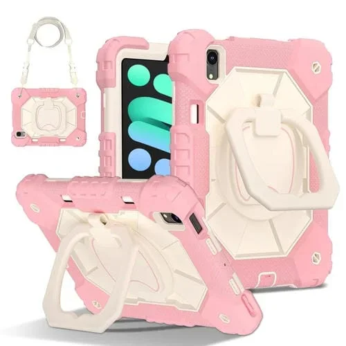Funda híbrida de silicona Robot para iPad Mini 2024 Mini 6 (Oro Rosa y Beige)