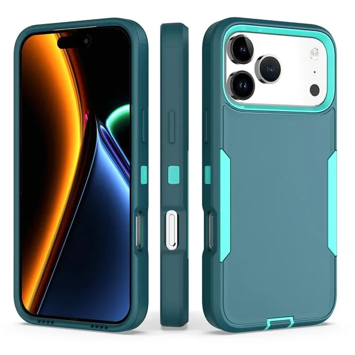 Funda híbrida de TPU 2 en 1 para iPhone 17 Pro Max (azul y verde azulado)