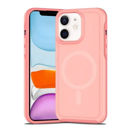Funda híbrida de TPU y PC para iPhone 11 con Protección Magsafe a prueba de golpes (Rosa Claro y Rojo Coral)