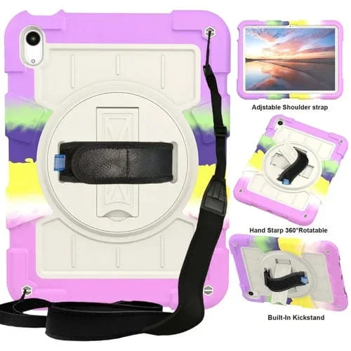 Funda híbrida para iPad 2025/2022 silicona a prueba de golpes con correa (Morado)