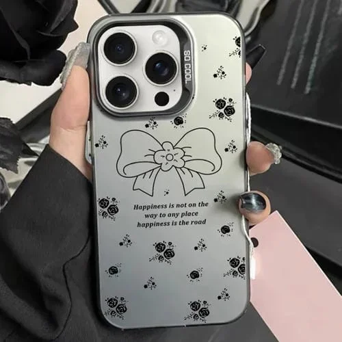 Funda híbrida para iPhone 13 Pro TPU con pintura plateada para PC (Lazo floral negro)
