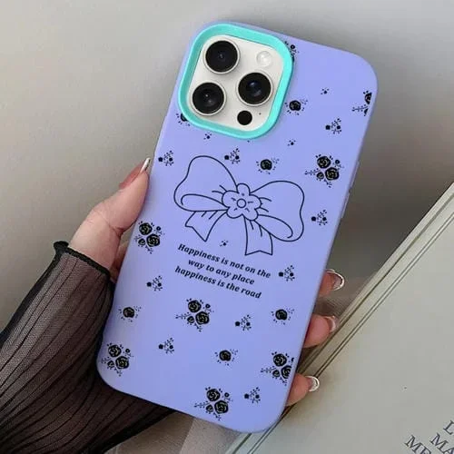 Funda híbrida para iPhone 14 Pro Max Floral Bow PC y TPU (Púrpura)