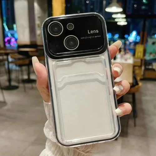 Funda Híbrida para iPhone 14 TPU para PC con Ventana Grande y Ranura para Tarjeta (Negro)