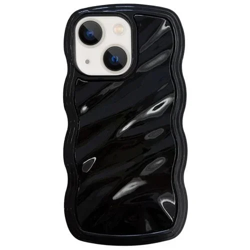 Funda híbrida para iPhone 15 TPU con ondas Color sólido para PC (Negro)