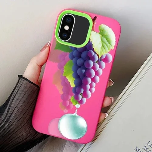 Funda híbrida para iPhone X Xs TPU patrón de uva PC (Rojo Rosa)