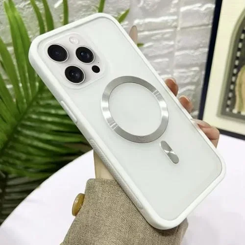 Funda híbrida silicona acrílica Magsafe para iPhone 16 Pro (Blanca)