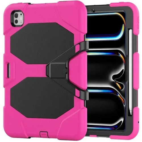 Funda híbrida Silicona resistente iPad Pro 11 (2024) (Rosa y Rojo)