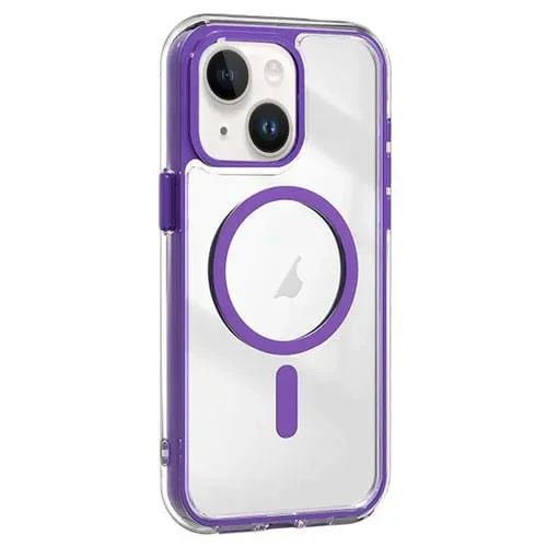 Funda híbrida TPU acrílico para iPhone 15 Plus Magsafe con Airbag y a prueba de golpes (Morado)