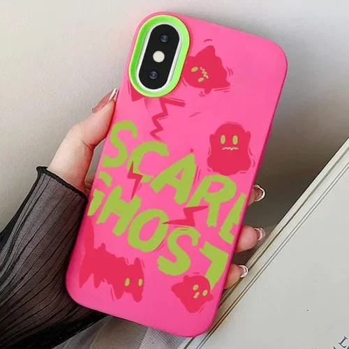 Funda híbrida TPU para iPhone X/Xs Scared Ghost protección (Rosa y Rojo)