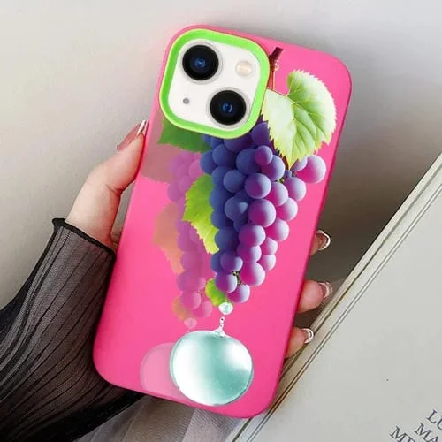 Funda híbrida TPU para PC diseño de uva iPhone 14 (Rojo Rosa)