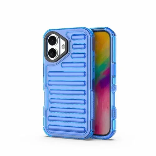 Funda híbrida TPU PC con Airbag para iPhone 16 (Azul Transparente)