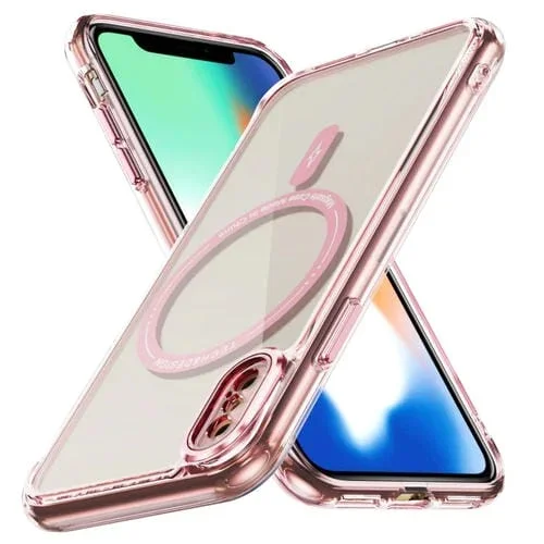 Funda híbrida TPU y PC Airbag Magsafe para iPhone X/Xs (Rosa Transparente)