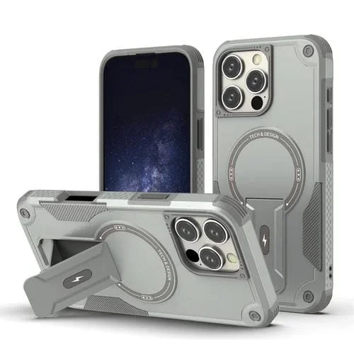 Funda híbrida TPU y PC con soporte Magsafe para iPhone 16 Pro Max (Gris)