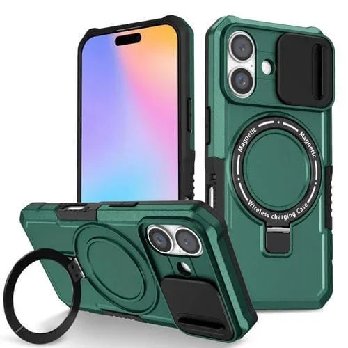 Funda híbrida TPU y PC con Soporte Magsafe y Protección para iPhone 16 Plus (Verde Oscuro)