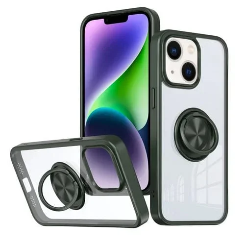 Funda híbrida TPU y PC con soporte para anillo iPhone 14 Plus (Verde)
