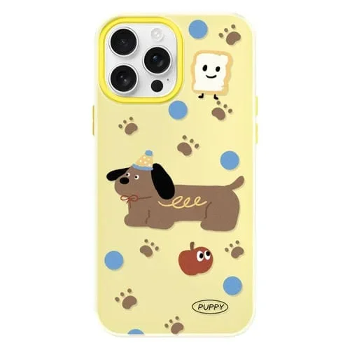 Funda híbrida TPU y PC con Tacto de Piel para iPhone 12 Pro (Marrón Cachorro Amarillo)