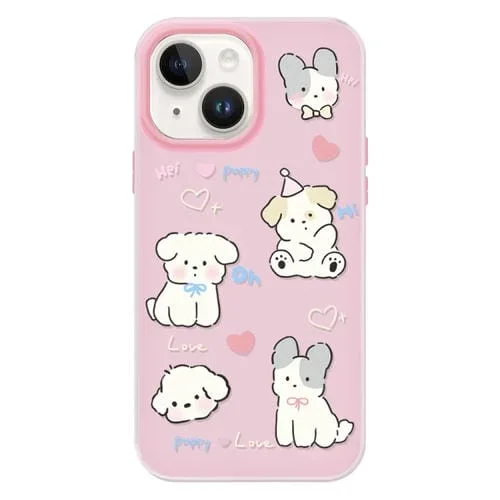 Funda híbrida TPU y PC iPhone 13 Tacto Sedoso (Rosa Love Puppy)