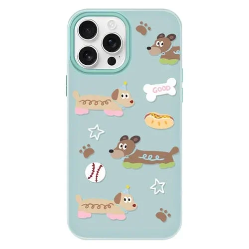 Funda híbrida TPU y PC iPhone 14 Pro con Tacto Sedoso (Perro Largo Verde Claro)