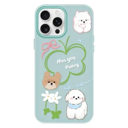 Funda híbrida TPU y PC iPhone 14 Pro Max protección Flor y Cachorro (Verde Claro)