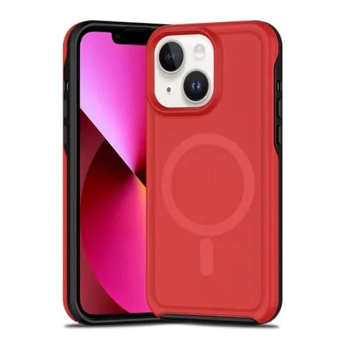 Funda híbrida TPU y PC para iPhone 13 con Protección Magsafe a prueba de golpes (Rojo y Negro)