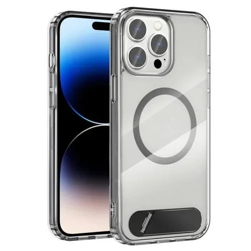 Funda híbrida TPU y PC para iPhone 14 Pro Max con Magsafe y soporte (Negro)