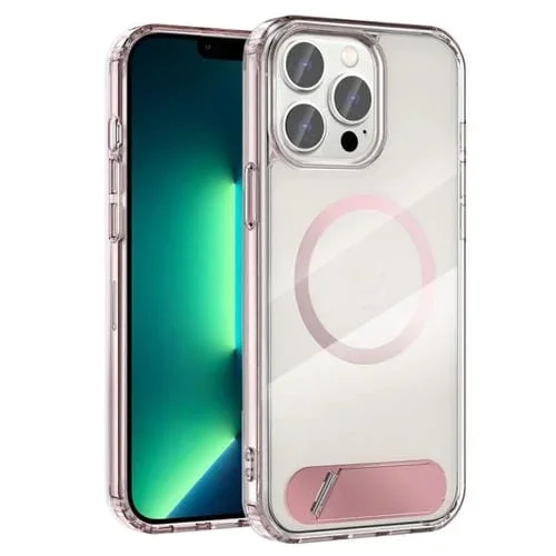 Funda Híbrida TPU y PC Transparente Magsafe para iPhone 13 Pro con Soporte (Rosa)