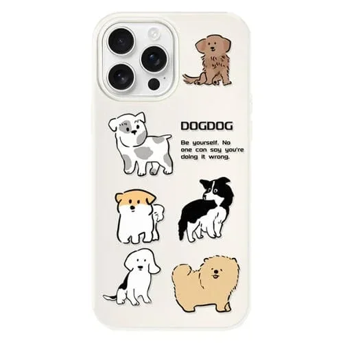 Funda híbrida TPU y Policarbonato iPhone 15 Pro Max Cachorro Razas Múltiples (Blanco)
