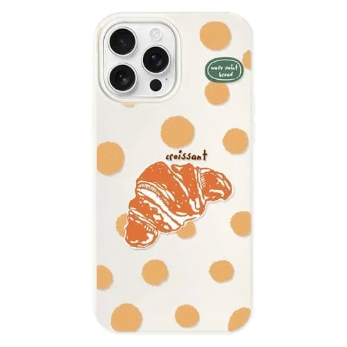 Funda híbrida TPU y Policarbonato para iPhone 15 Pro Max (Croissant de Lunares en Blanco)