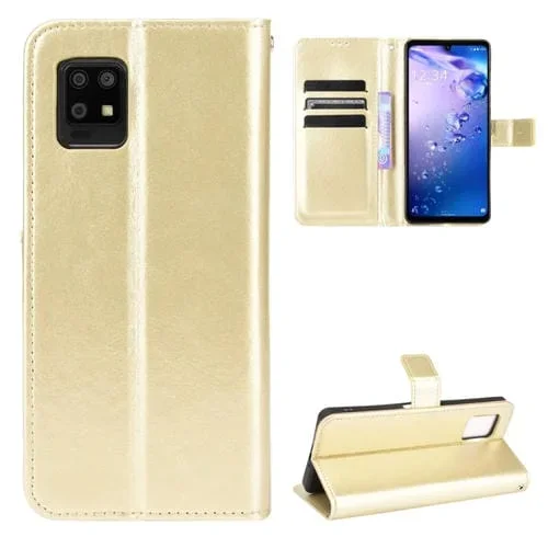 Funda Horizontal Flip de Cuero para Aquos Zero6 Crazy Horse con Soporte, Ranuras y Cordón (Oro)