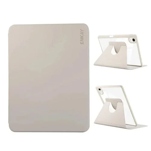 Funda Inteligente de Cuero Pmma Enkay para iPad Air 13 (2024) con Rotación 360 y Ranura Bolígrafo (Gris)