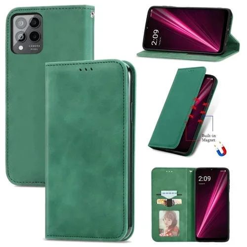 Funda Magnética de Cuero para T-Mobile Revvl 6 Pro 5G Retro Skin Feel (Verde)