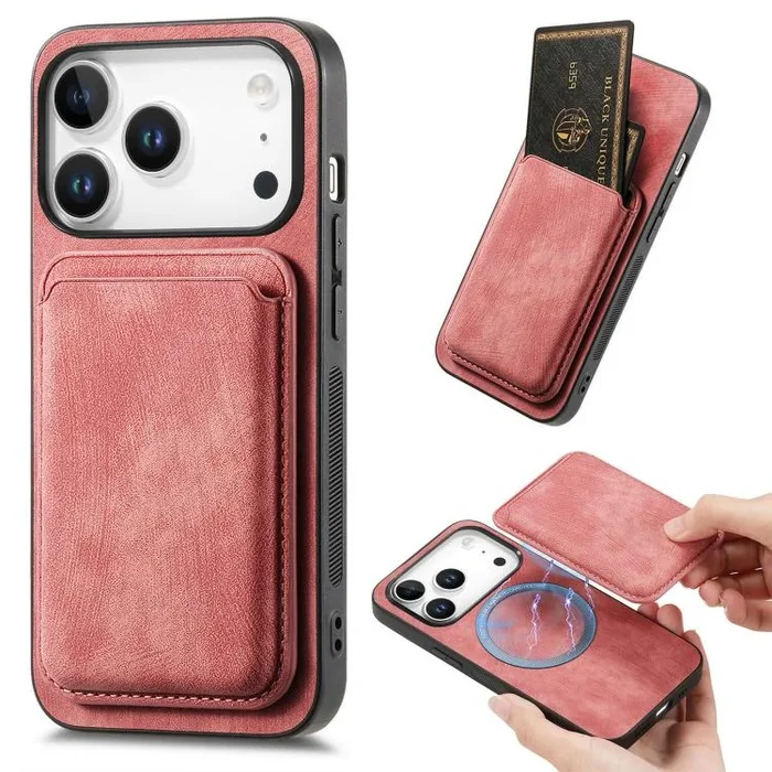 Funda magnética de cuero retro para iPhone 17 Pro (rosa)