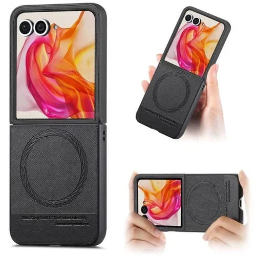 Funda Magnética de Piel y Sarga para Motorola Razr 40 Ultra (Negra)