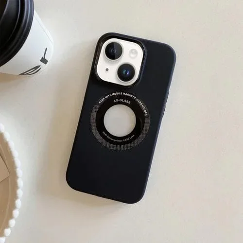 Funda Magnética de Silicona con Marco de Metal para iPhone 14 (Negro)