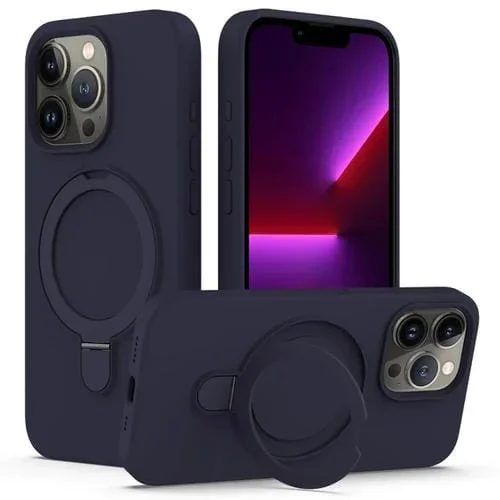 Funda Magnética de Silicona Líquida Magsafe para iPhone 16 Pro con Soporte para Anillo (Azul Medianoche)