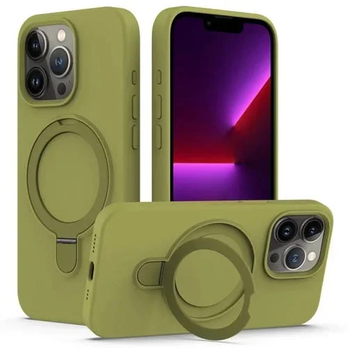 Funda Magnética de Silicona Líquida Magsafe para iPhone 16 Pro con Soporte para Anillo (Verde Sauce)