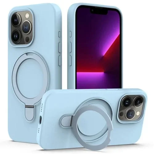 Funda Magnética de Silicona Líquida Magsafe para iPhone 16 Pro Max con Soporte para Anillo (Azul Cielo)