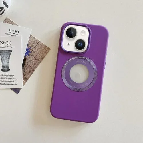 Funda Magnética de Silicona para iPhone 15 con Marco de Metal (Púrpura)