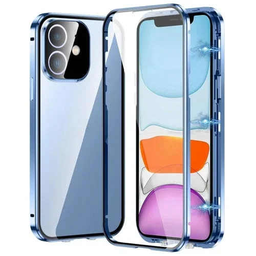 Funda Magnética de Vidrio Templado para iPhone 11 con Doble Hebilla (Azul)