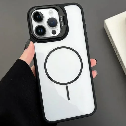 Funda magnética MagSafe para iPhone 12 Pro Max con soporte para lente de PC (negro)