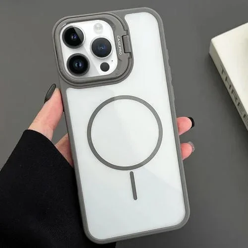 Funda magnética MagSafe para iPhone 14 Pro Max con soporte para lente de PC (gris)