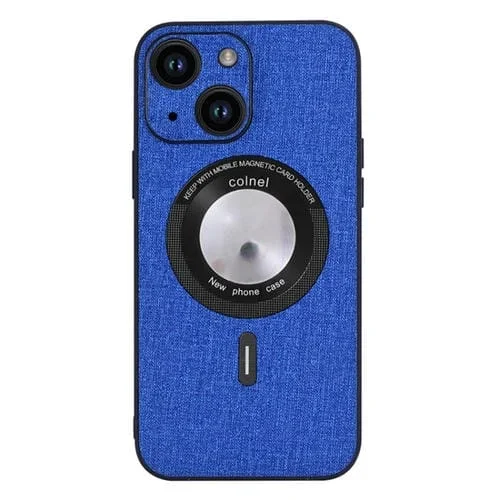 Funda Magnética Magsafe para iPhone 15 con Textura de Tela de PU (Azul Oscuro)