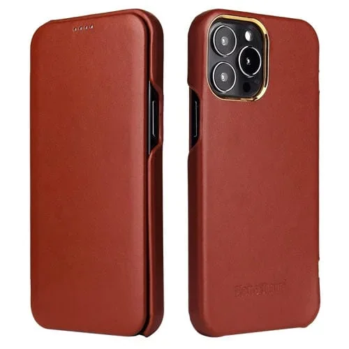 Funda Magnética para iPhone 13 Pro Fierre Shann Cuero Genuino (Marrón)